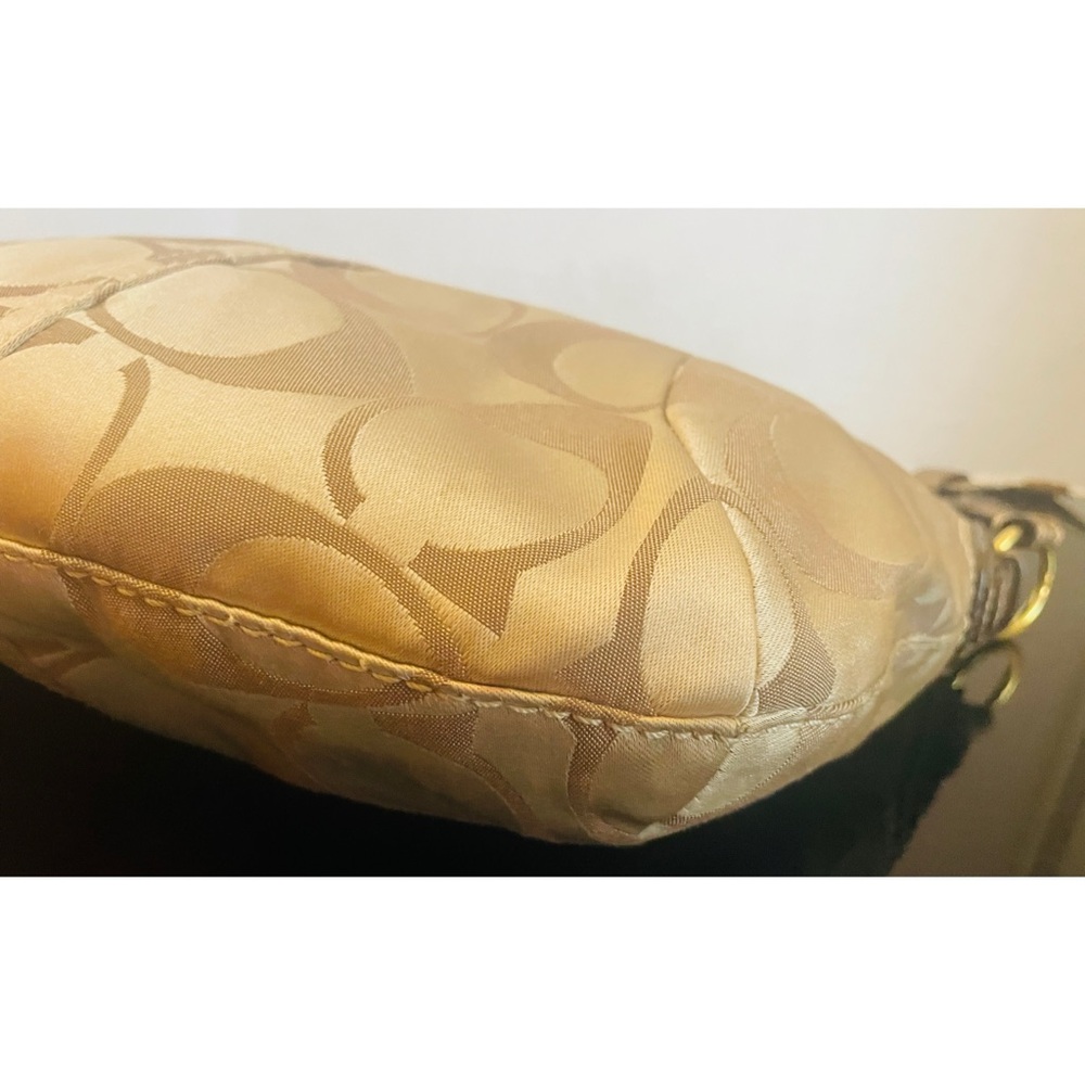 Coach Signature Gold Beige Canvas/Leather Shoulder Bag 12675 - Picture 9 of 14